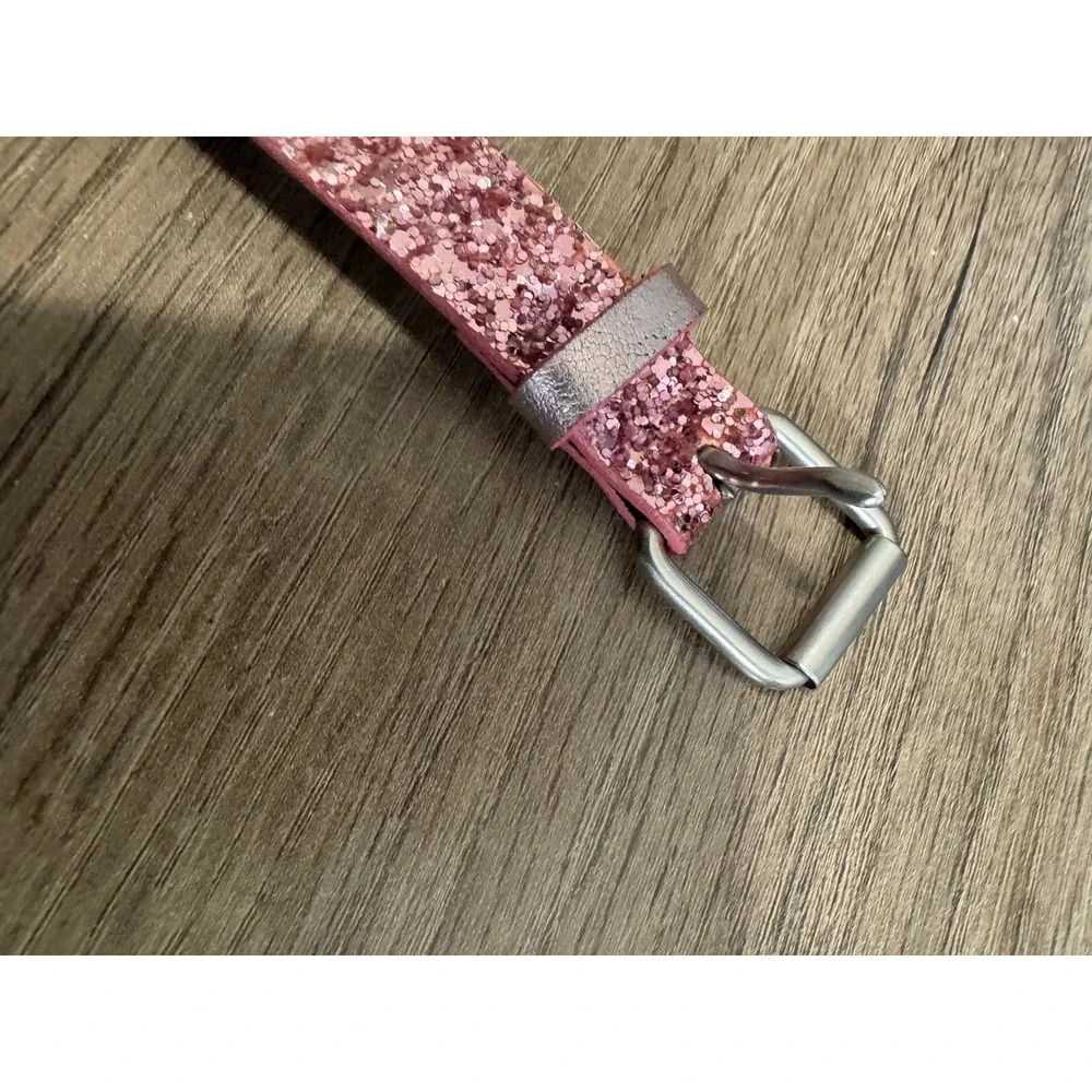Gap Pink Glitter Skinny Belt Silver Buckle Leather Lined XL Womens Accessory